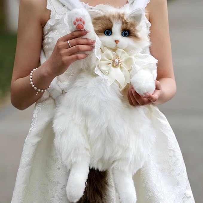 Lifelike Stuffed Cat Shape Plush Travel Backpack