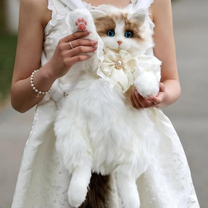 Lifelike Stuffed Cat Shape Plush Travel Backpack