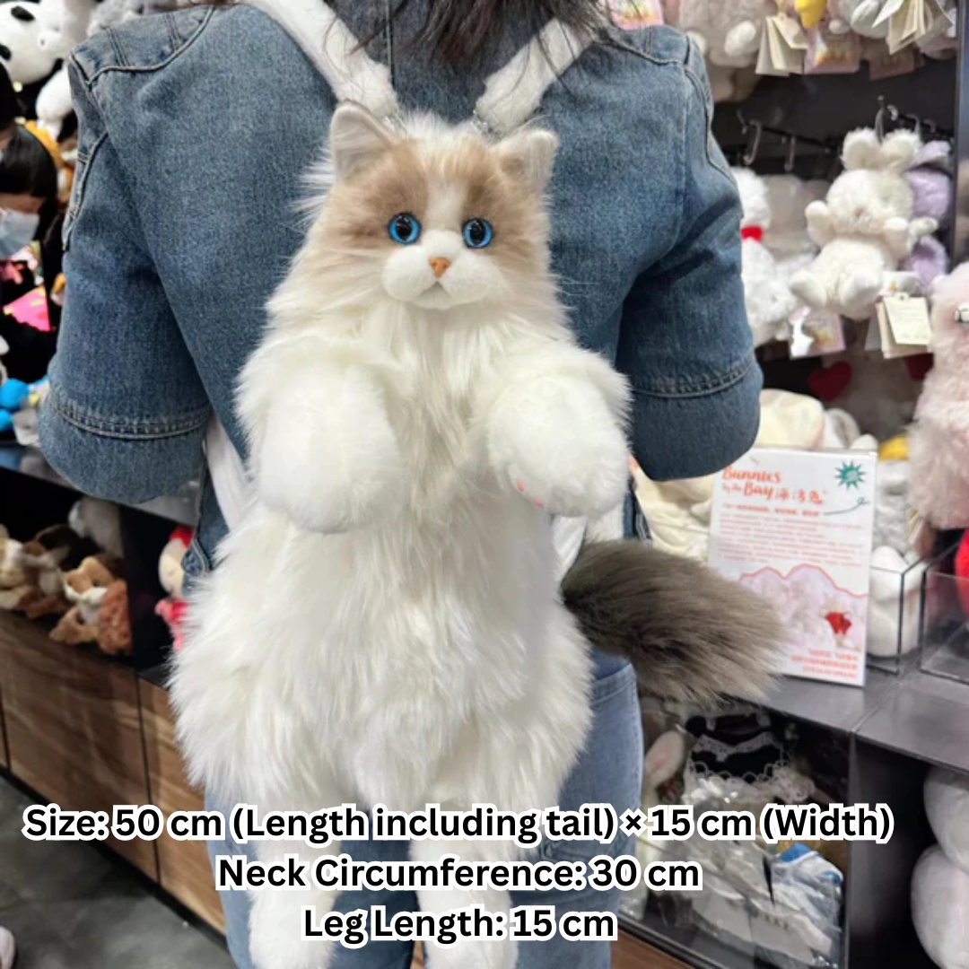 Lifelike Stuffed Cat Shape Plush Travel Backpack