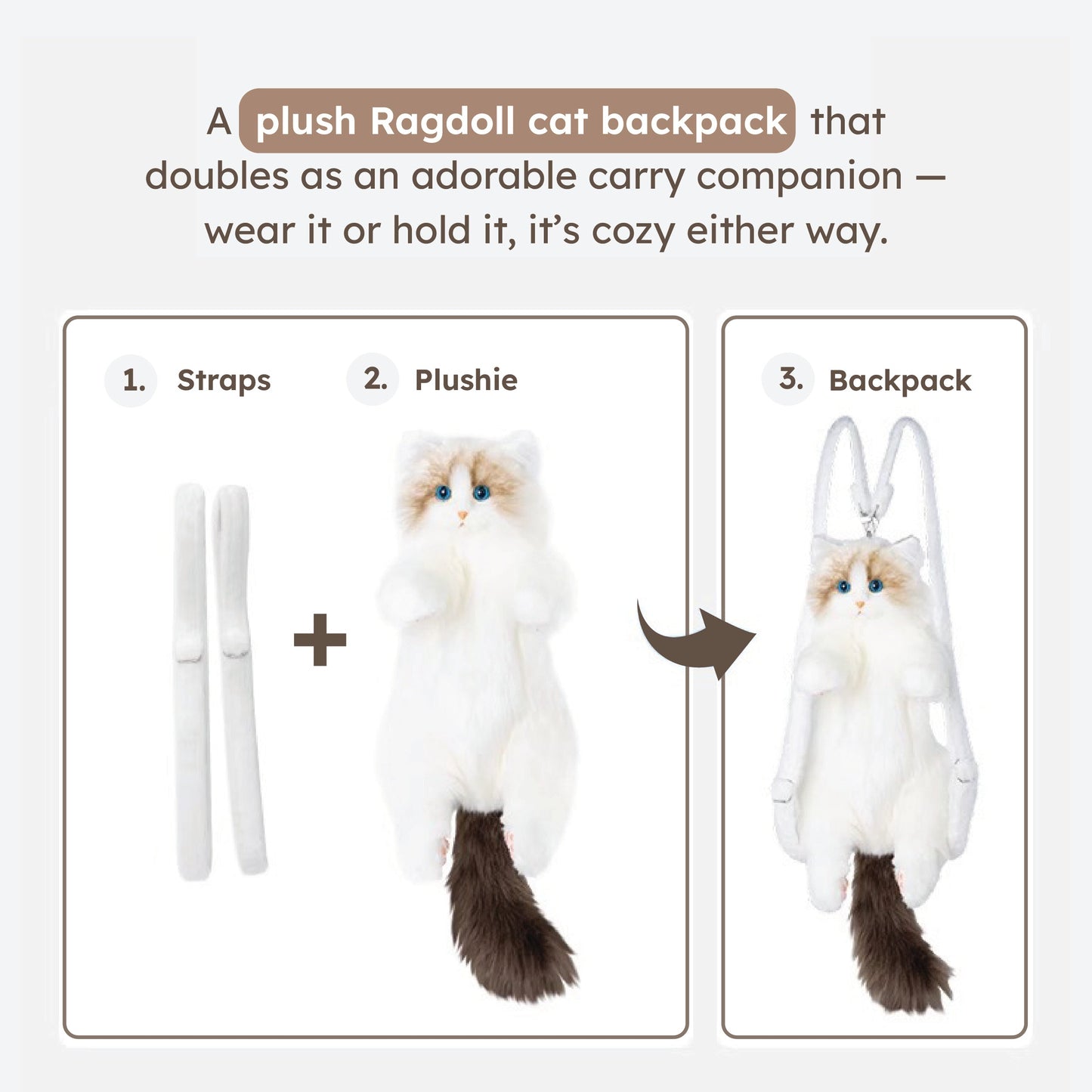 Lifelike Stuffed Cat Shape Plush Travel Backpack