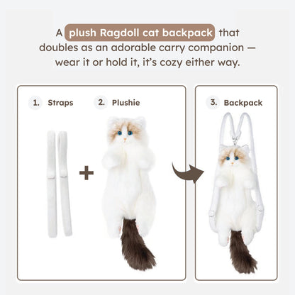 Lifelike Stuffed Cat Shape Plush Travel Backpack
