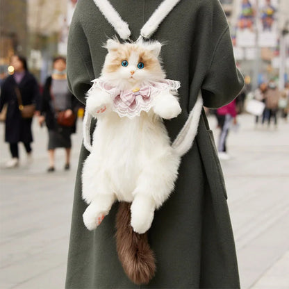 Lifelike Stuffed Cat Shape Plush Travel Backpack
